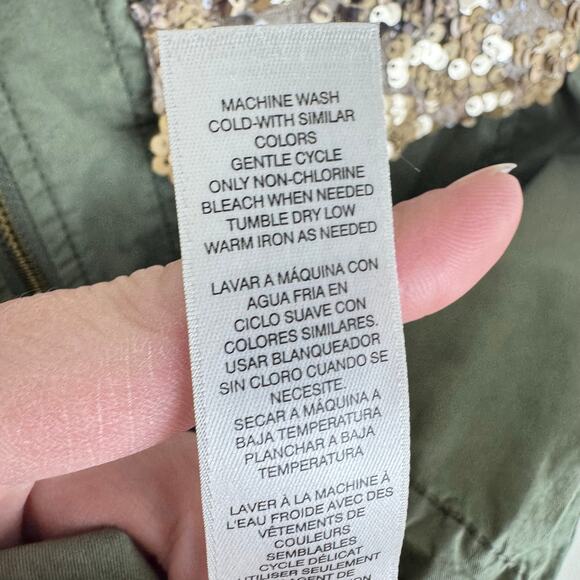 Chico's 100% Cotton Sage Green Gold Sequin Full Zip Military Utility Vest Size L - Picture 8 of 8